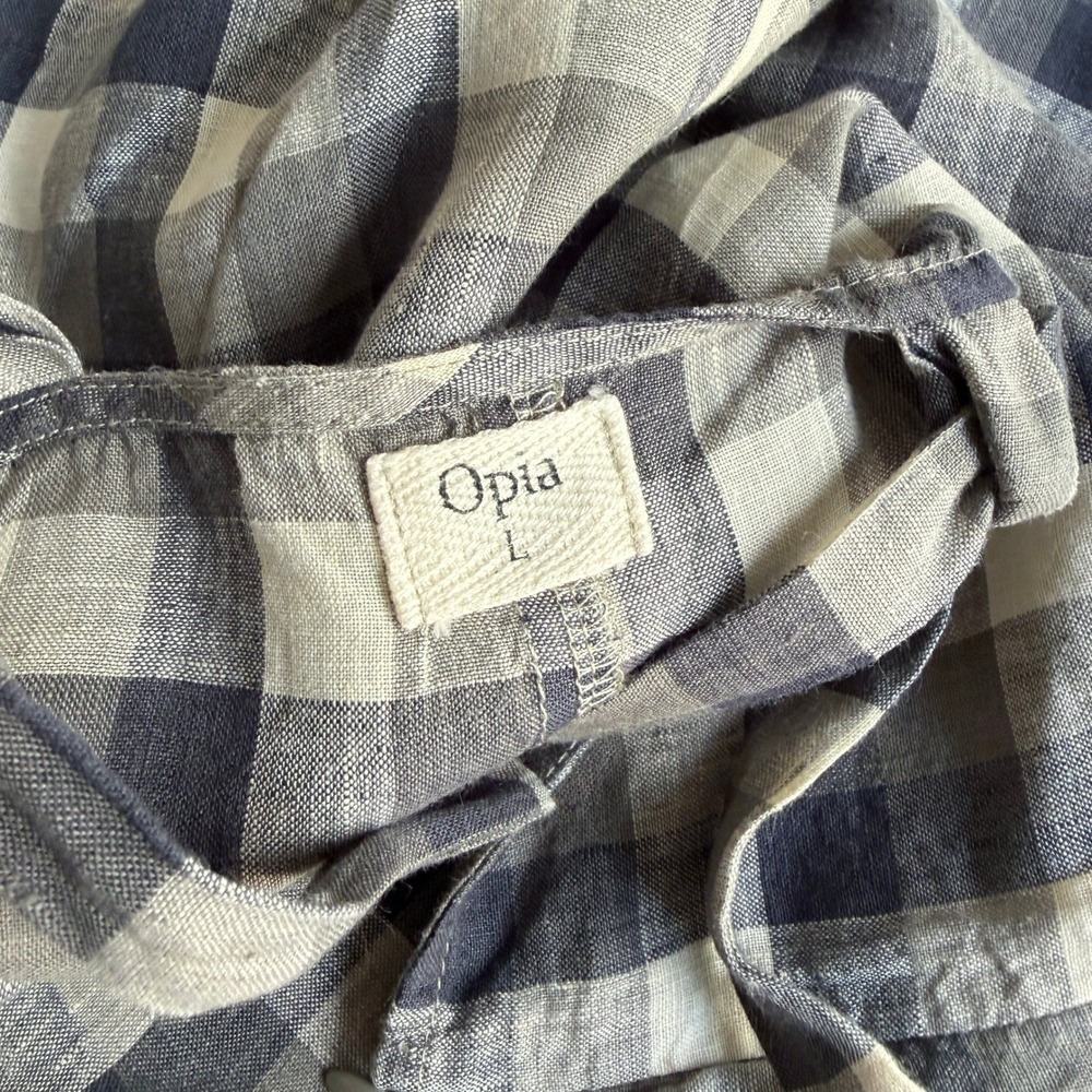 Opia Gingham Linen Dress Grey White Large Relaxed Coastal Cottagecore - Picture 2 of 8
